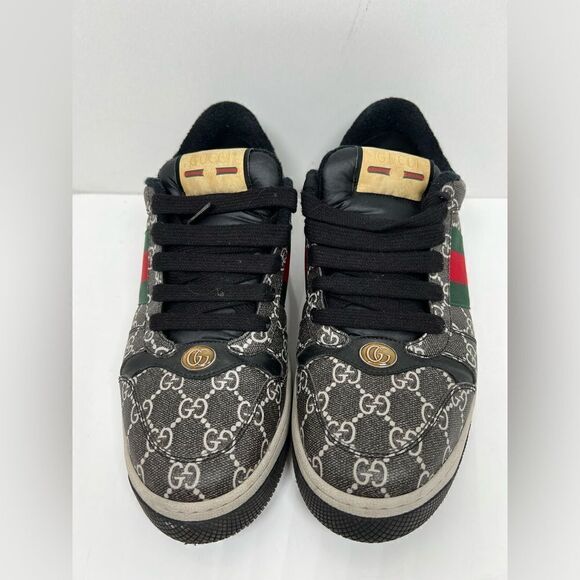 Gucci Screener PVC & leather Sneakers Men's Black x Gray Sherry Line GG Supreme - Picture 1 of 9